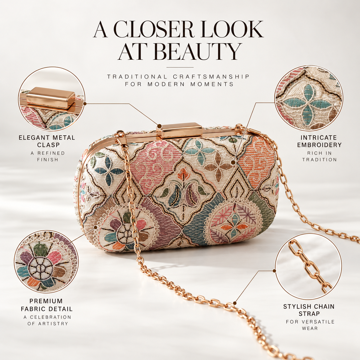 Mughal Long Clutch by The Tan Clan featuring intricate traditional embroidery and rich fabric in a luxurious design.