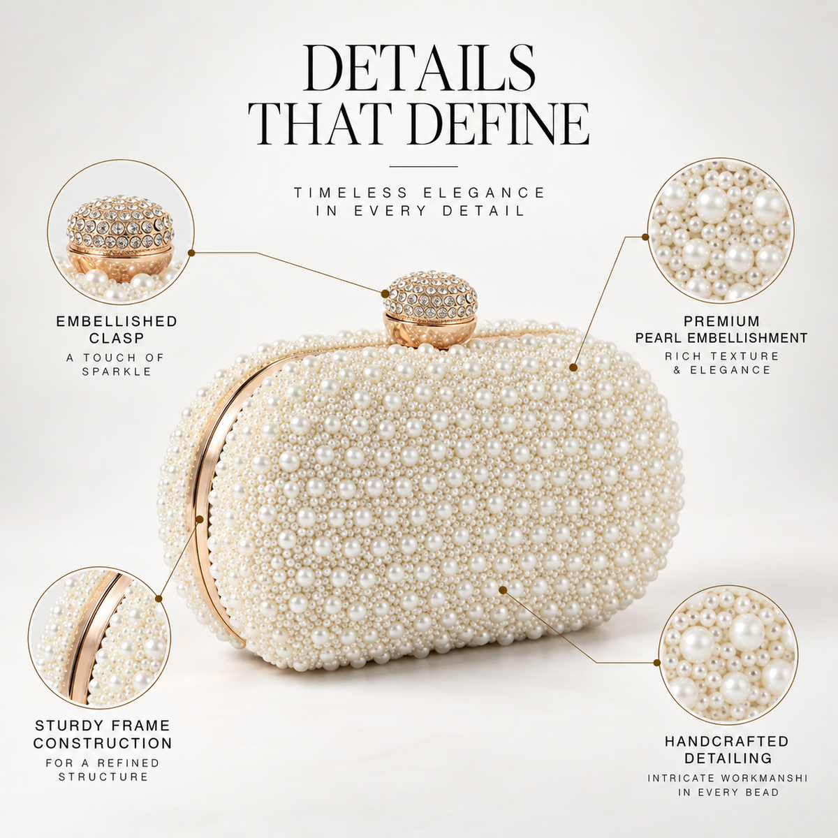 Asad All White Pearl Hand Embroidered Clutch DBP