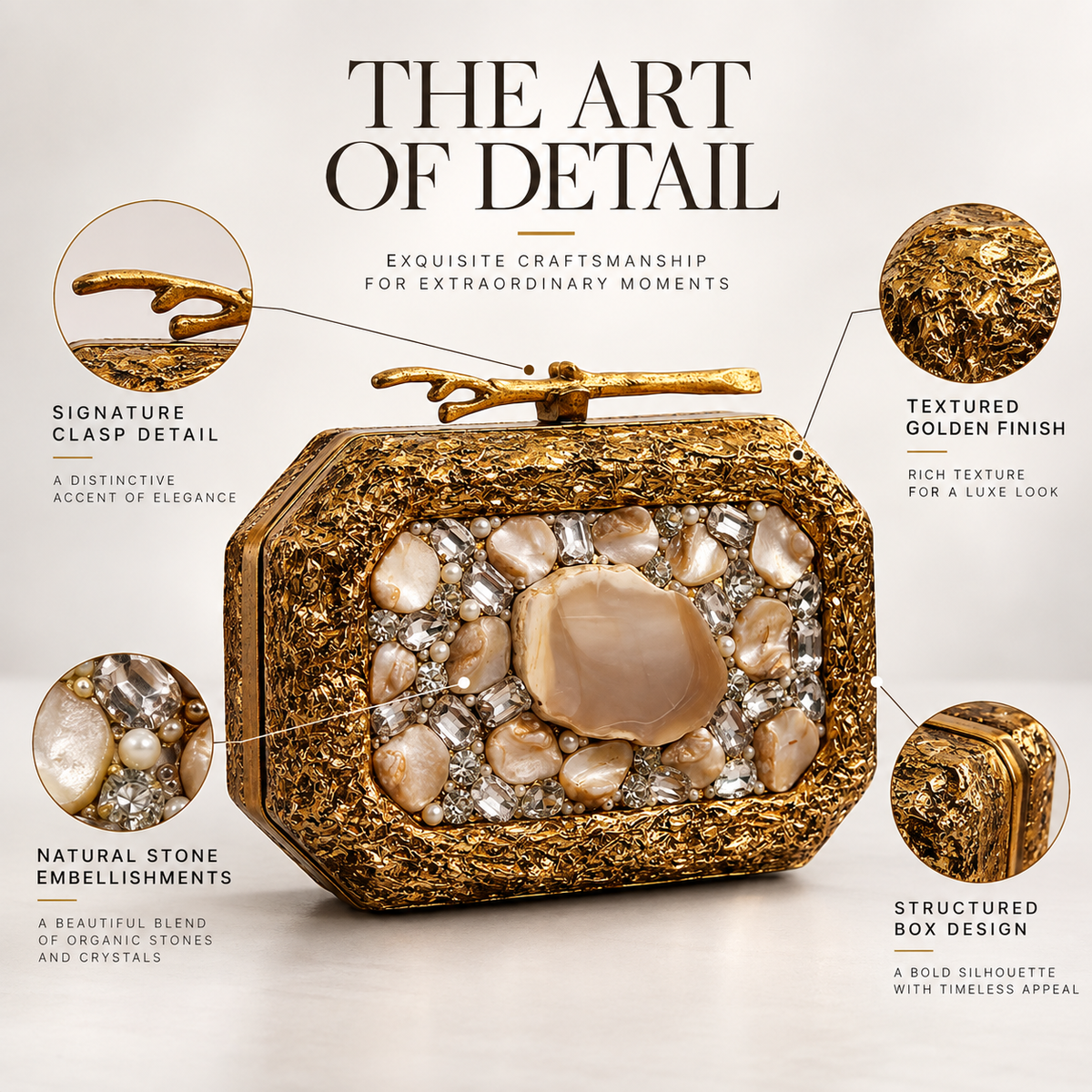 Burj Embellished Agate Stone Clutch DBP