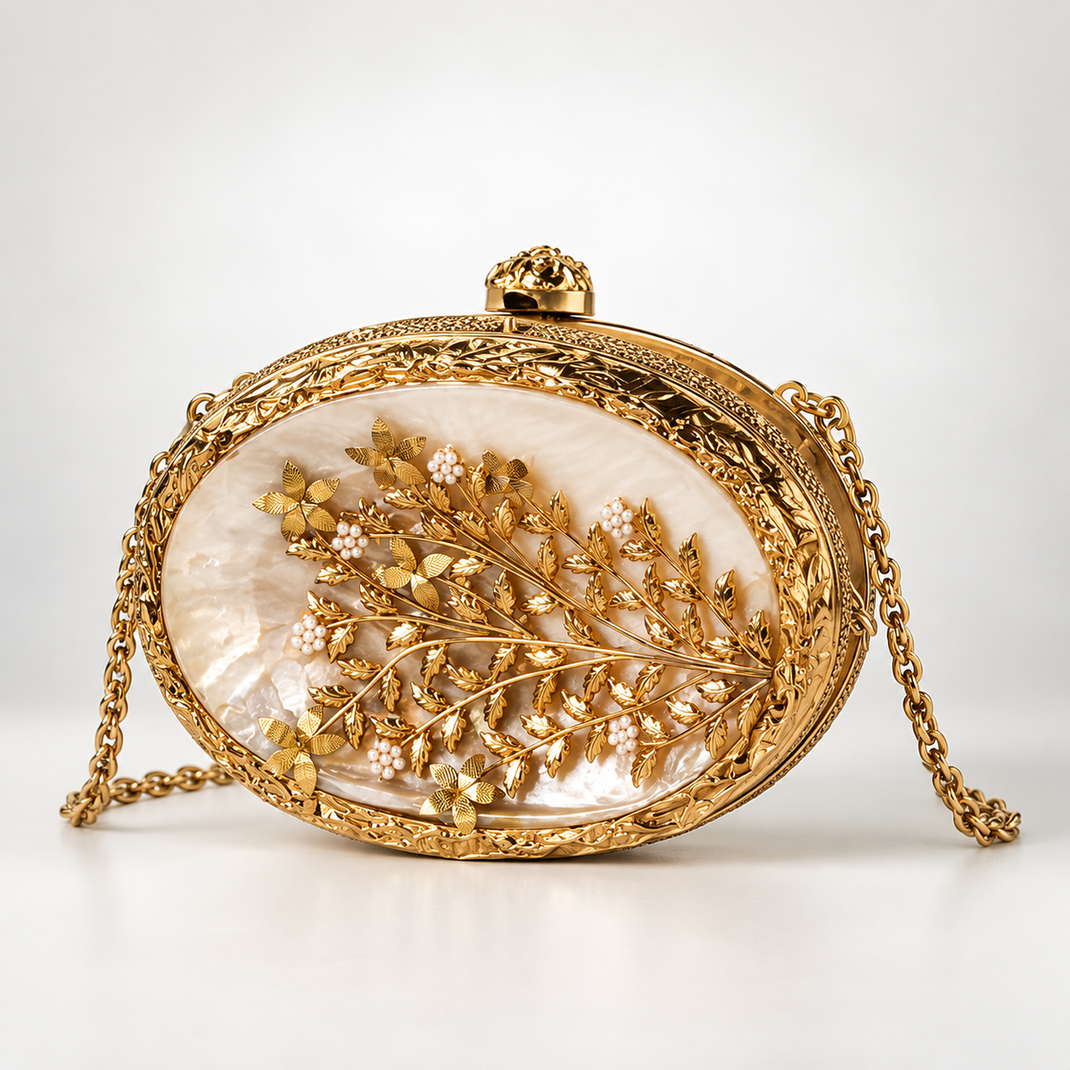Noor Golden Brass Mother of Pearl Clutch DBP