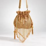 THE TAN CLAN Twinkle Heavy Tassles Potli with Handle - Gold DBP