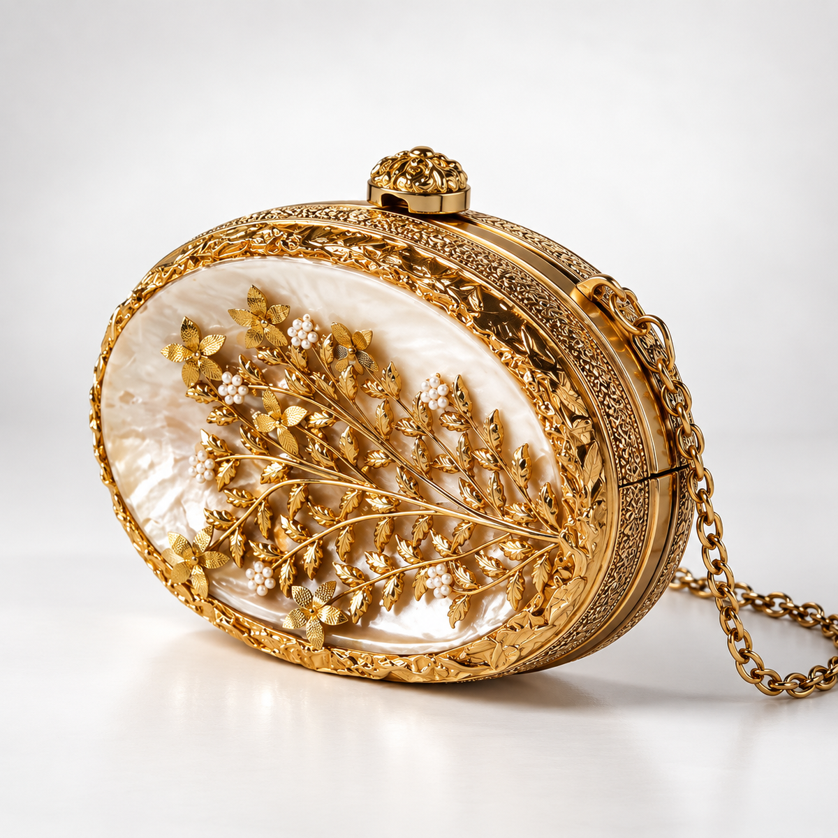 Noor Golden Brass Mother of Pearl Clutch DBP