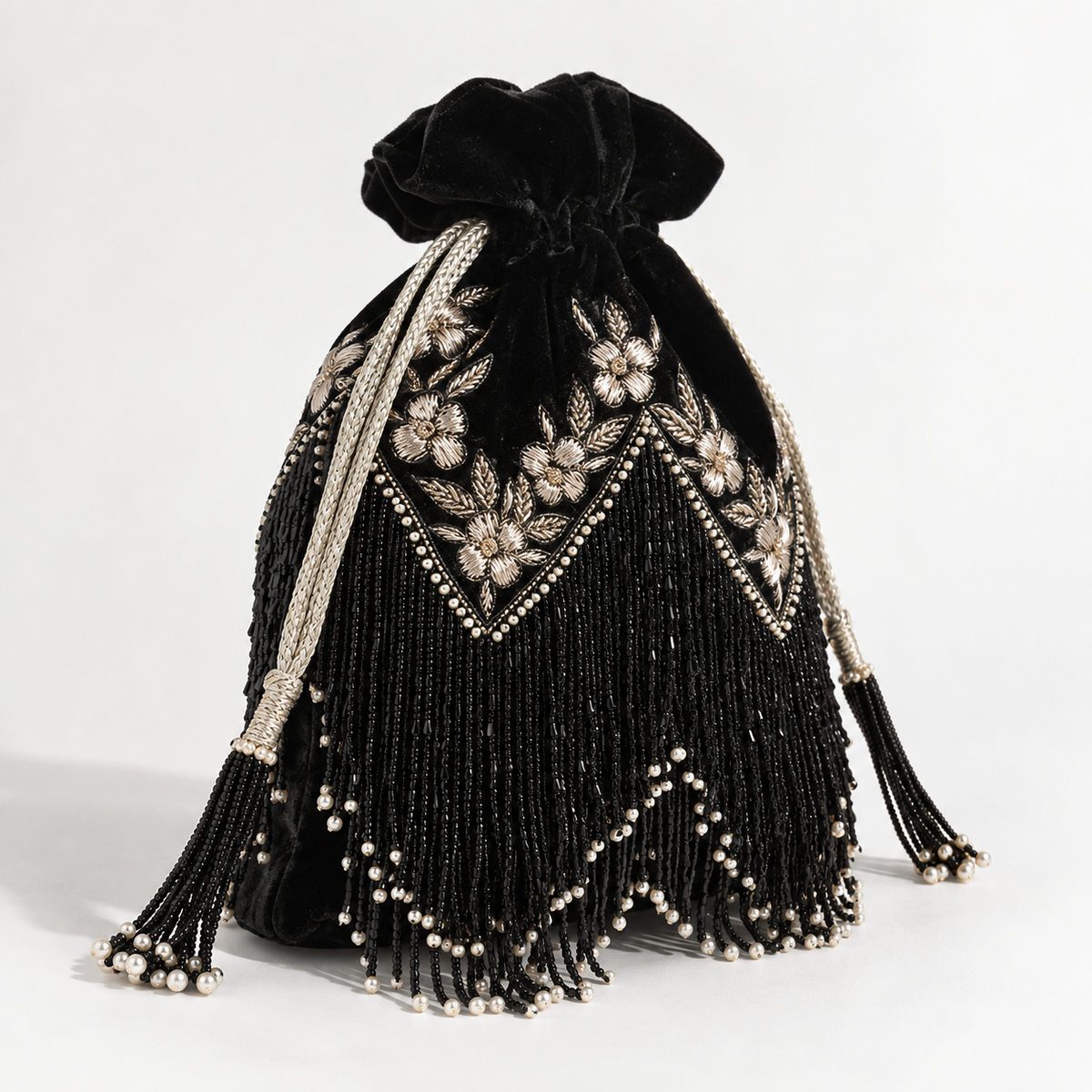 Keisha Black Tassle Potli with Handle DBP