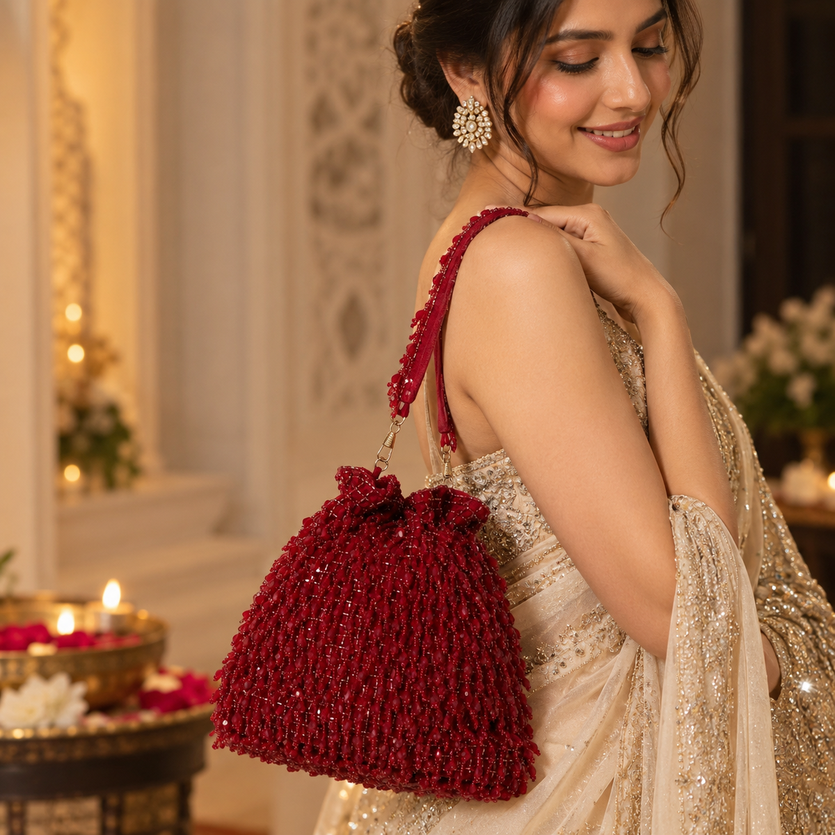 Rosa Potli Bag with Handle - Red DBPP