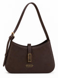 Dune Brown Textured Baguette Shoulder Bag with Adjustable Strap