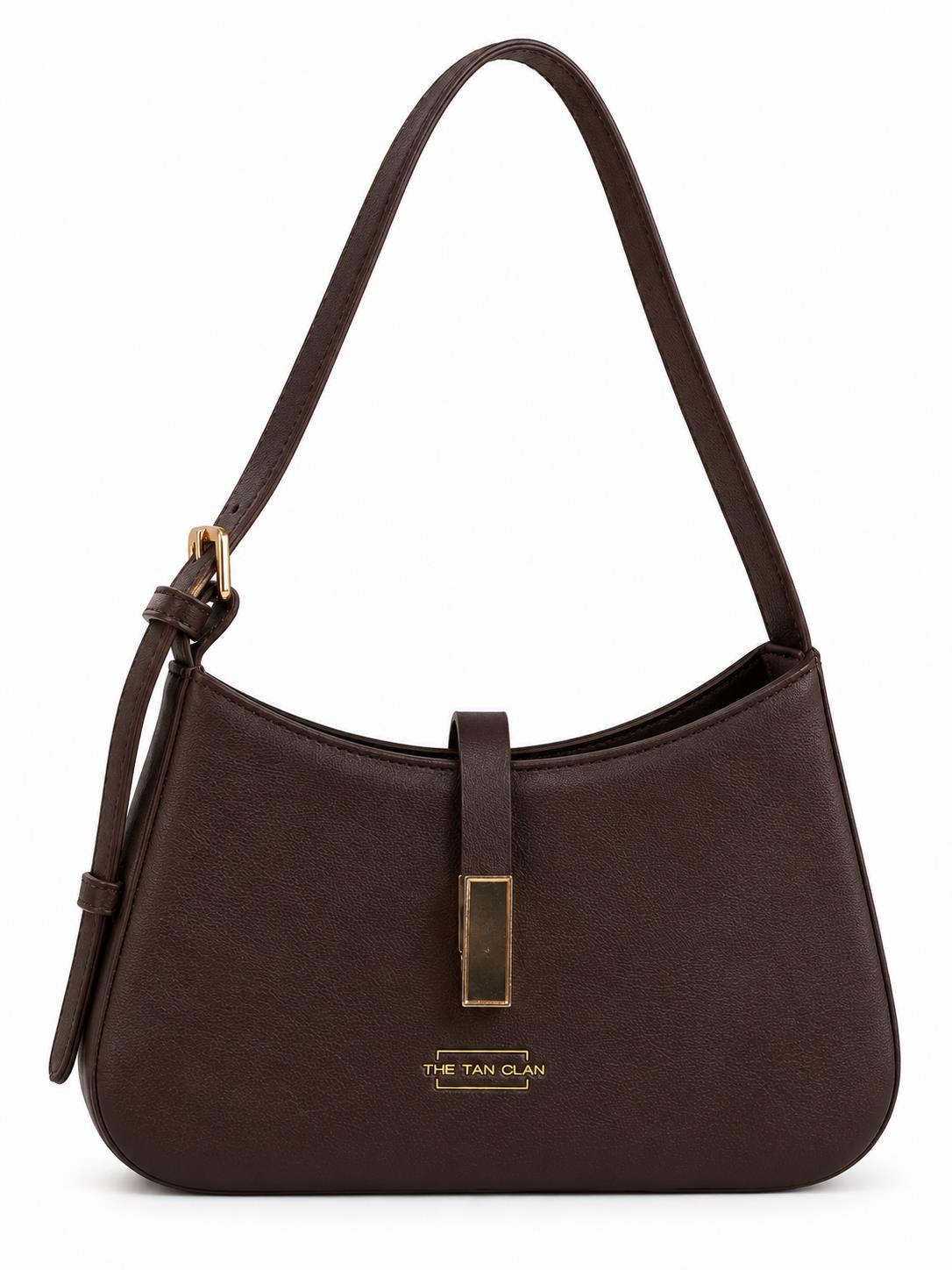 Dune Brown Textured Baguette Shoulder Bag with Adjustable Strap