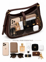 Dune Brown Textured Baguette Shoulder Bag with Adjustable Strap