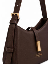 Dune Brown Textured Baguette Shoulder Bag with Adjustable Strap