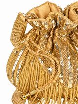 THE TAN CLAN Twinkle Heavy Tassles Potli with Handle - Gold