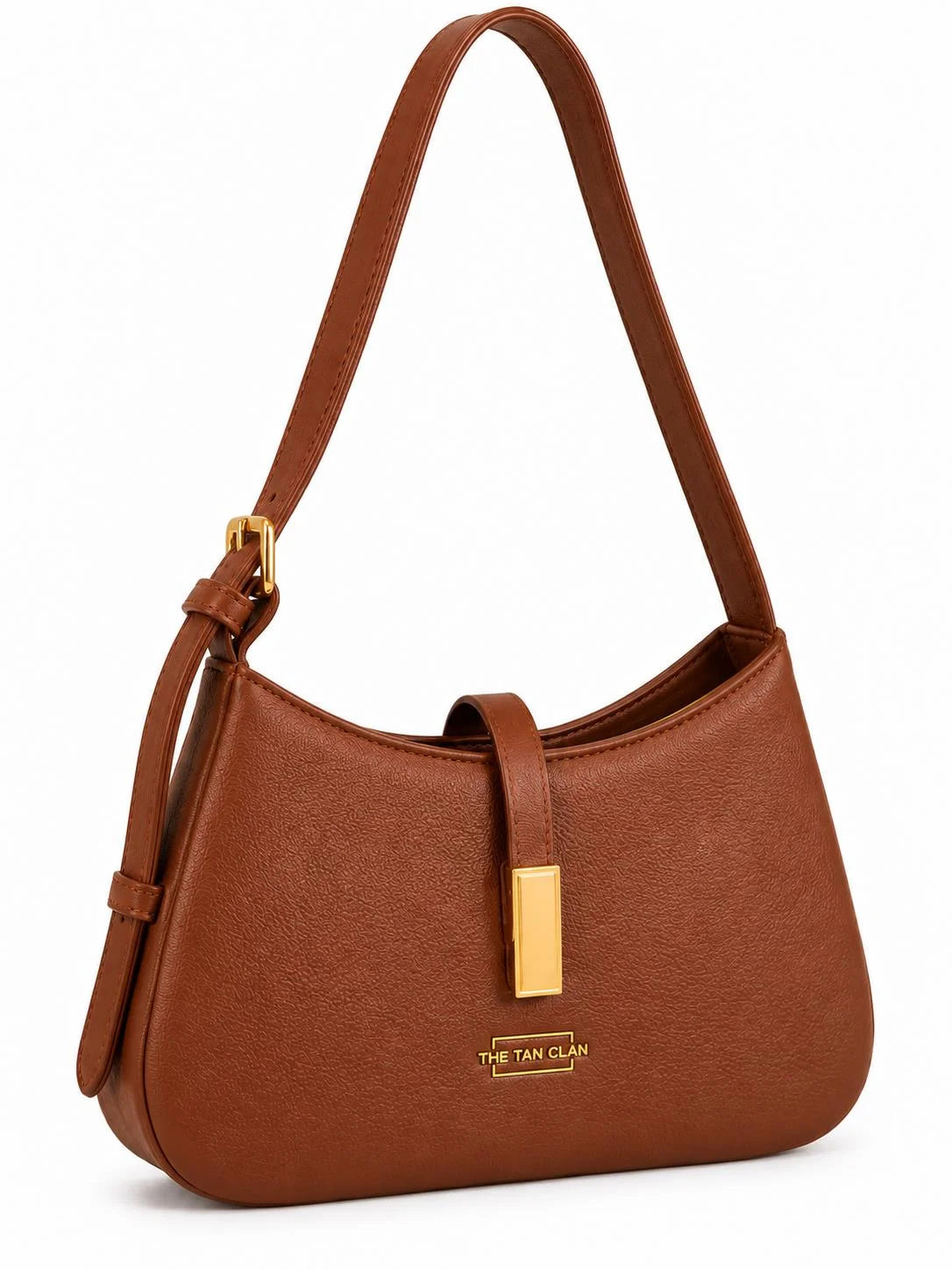 Dune Tan Textured Baguette Shoulder Bag with Adjustable Strap