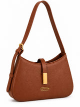 Dune Tan Textured Baguette Shoulder Bag with Adjustable Strap