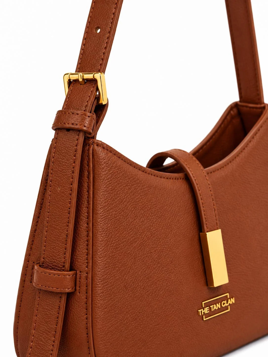 Dune Tan Textured Baguette Shoulder Bag with Adjustable Strap