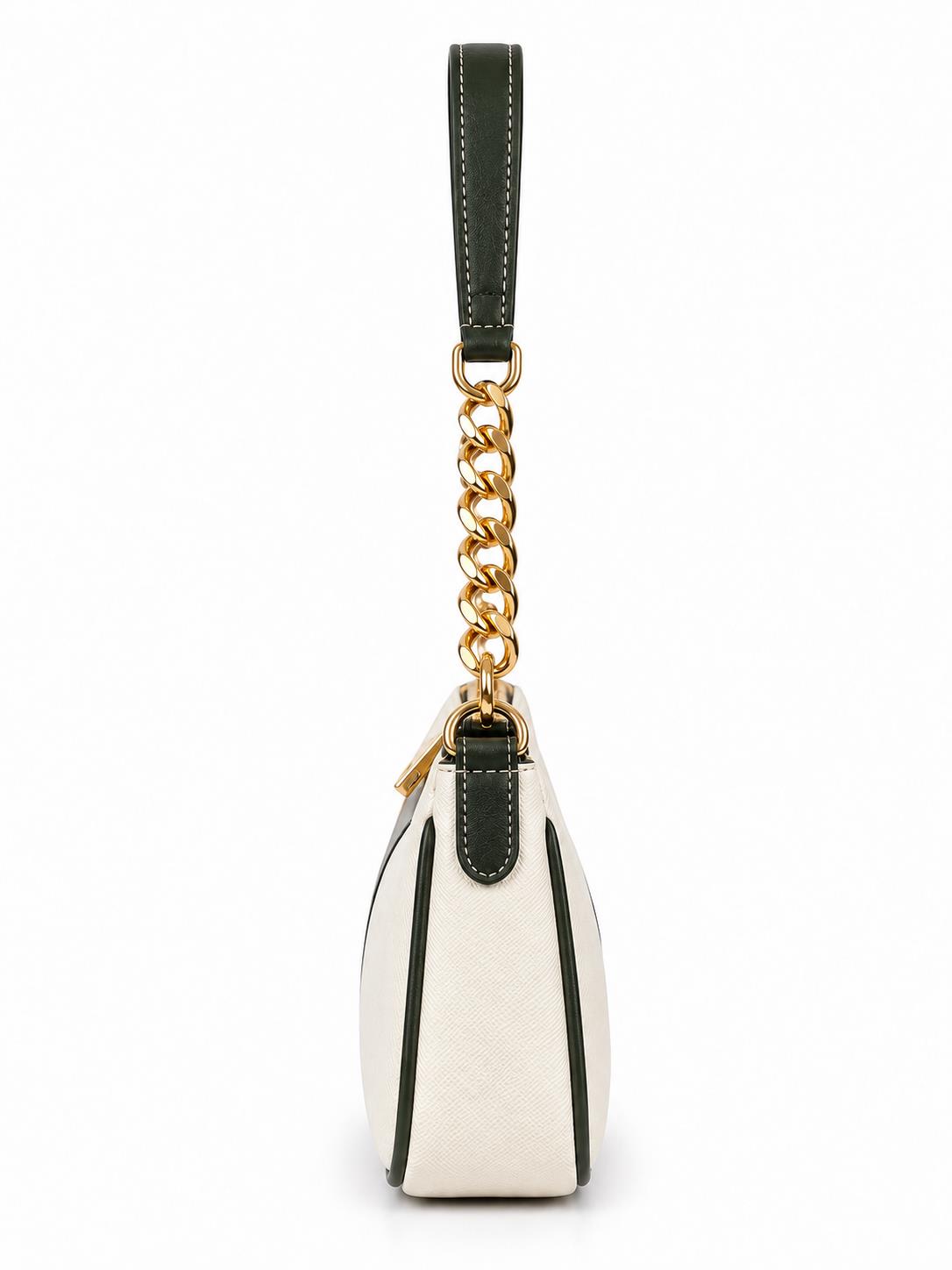 Elle Ivory Green Colorblock Chain Strap Shoulder Bag
