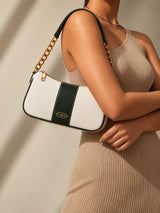 Elle Ivory Green Colorblock Chain Strap Shoulder Bag
