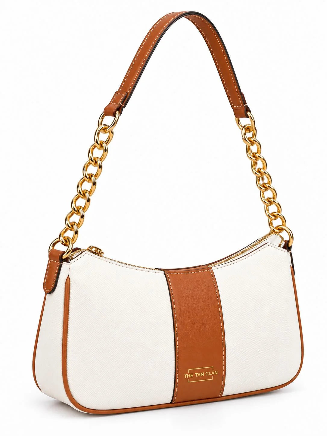 Elle Brown Colorblock Chain Strap Shoulder Bag