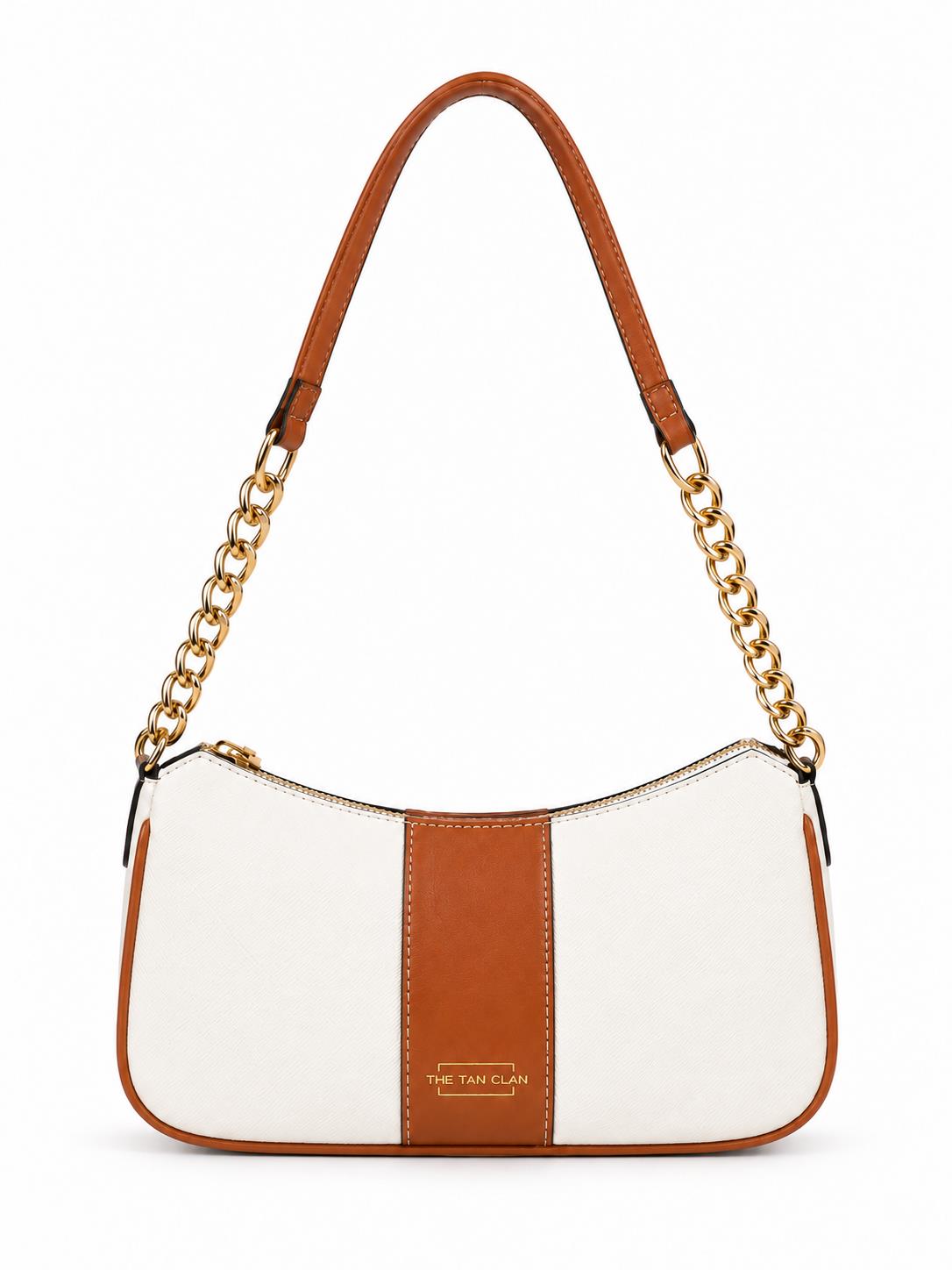 Elle Brown Colorblock Chain Strap Shoulder Bag