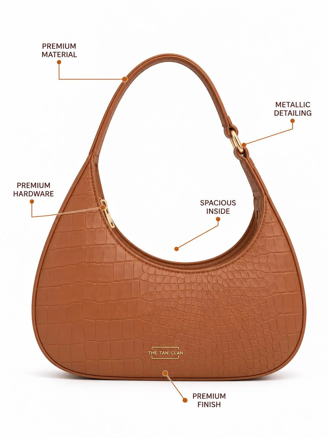 Blair Brown Croc Textured Shoulder Bag