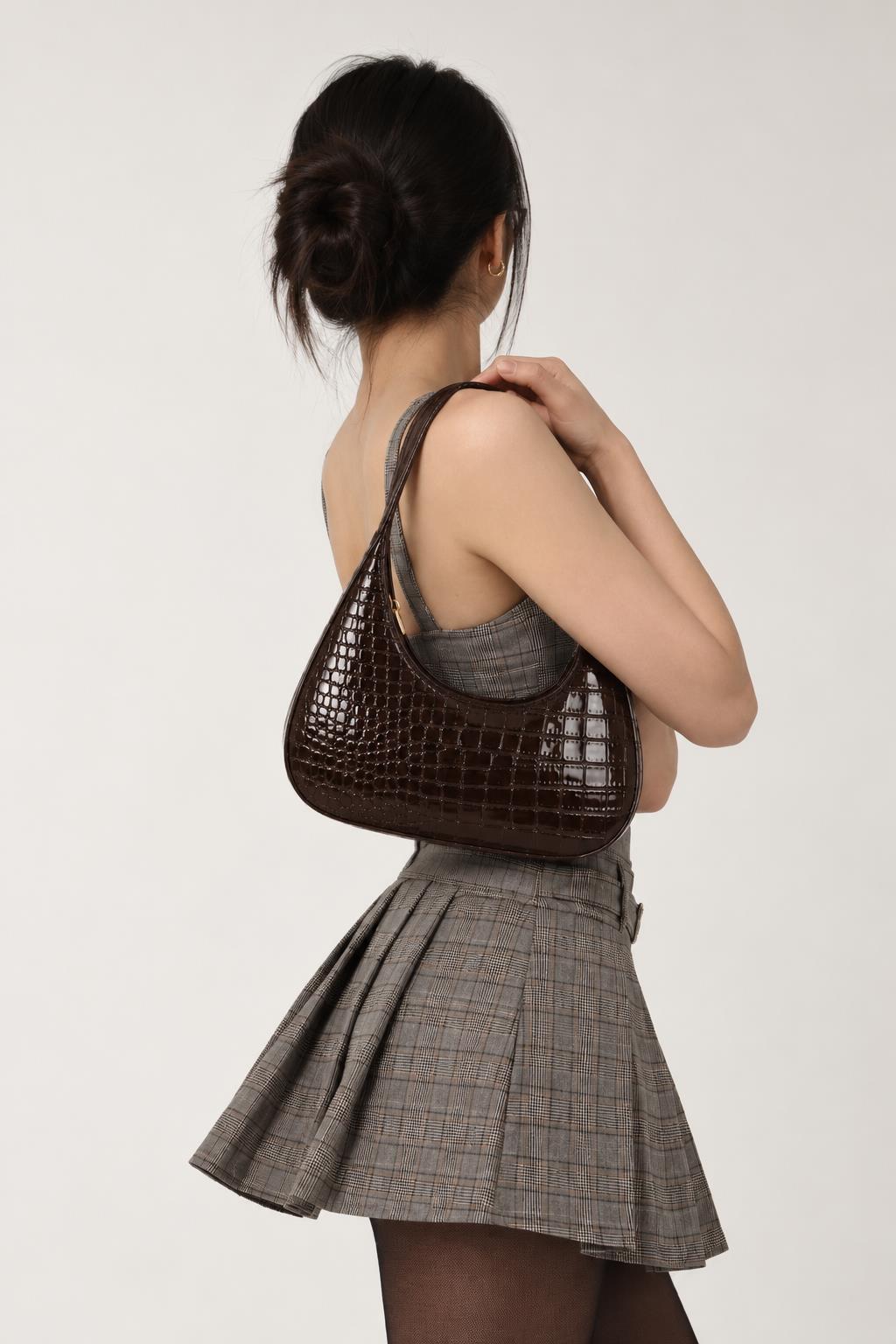 Blair Brown Shiney Croc Textured Shoulder Bag