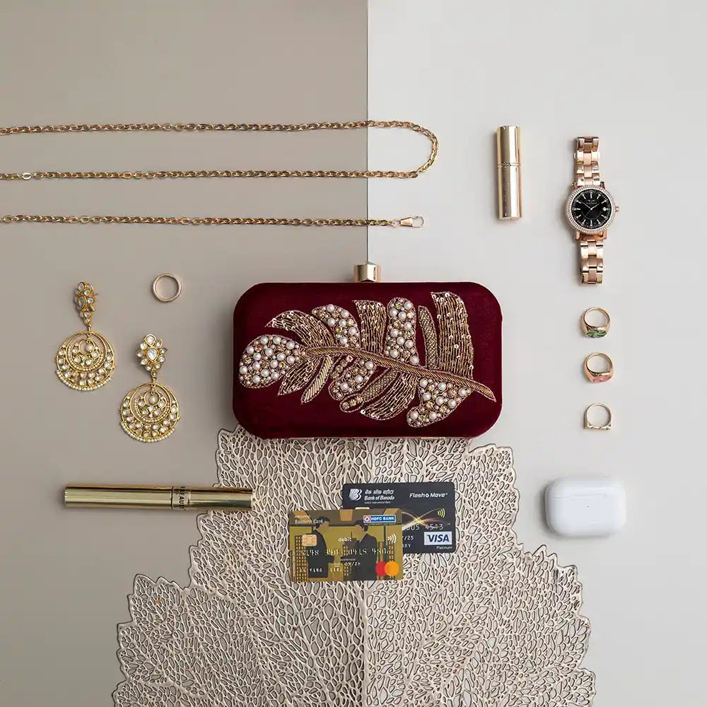 Afrah Hand Embroidered Leaf Clutch