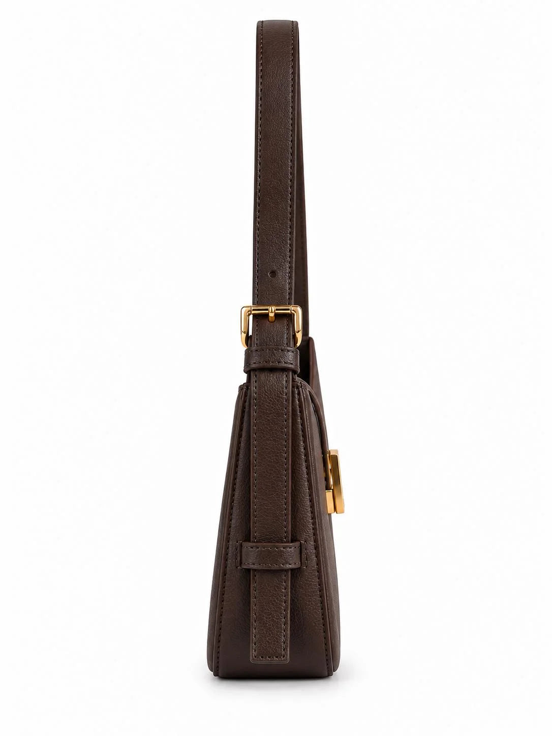 Dune Brown Textured Baguette Shoulder Bag with Adjustable Strap