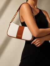 Elle Brown Colorblock Chain Strap Shoulder Bag