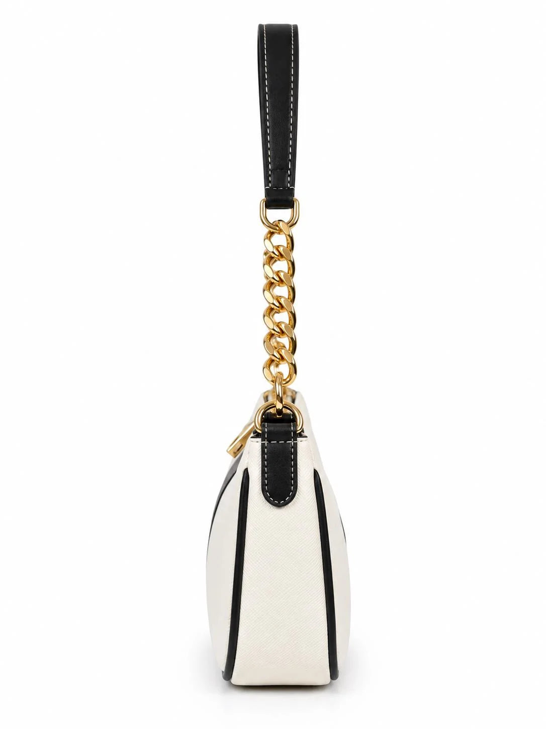 Elle black colorblock chain strap shoulder bag by THE TAN CLAN, elegant cream and black side-profile handbag image.