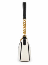 Elle black colorblock chain strap shoulder bag by THE TAN CLAN, elegant cream and black side-profile handbag image.