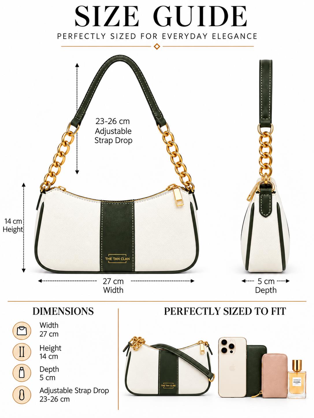 Elle Ivory Green Colorblock Chain Strap Shoulder Bag