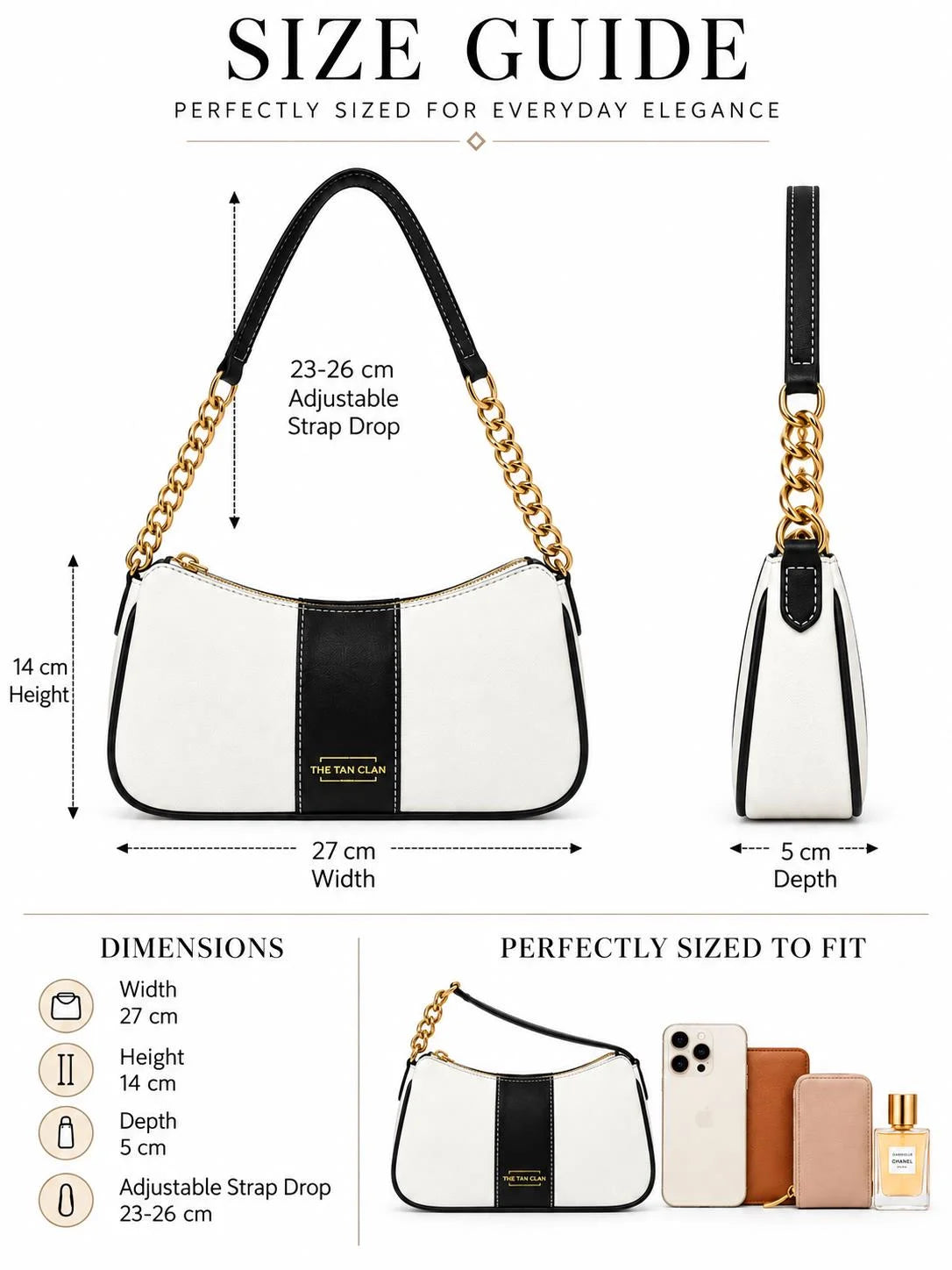 Elle black colorblock chain strap shoulder bag with elegant design, featuring a stylish shoulder strap and compact handbag size.
