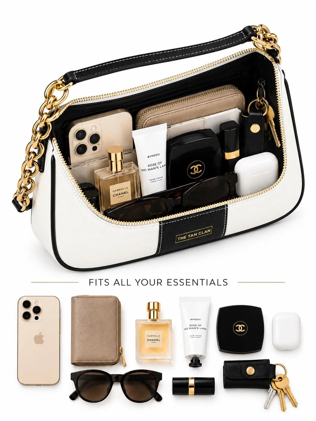 Elle black colorblock chain strap shoulder bag with compact design, showcasing its sleek style and stylish details.