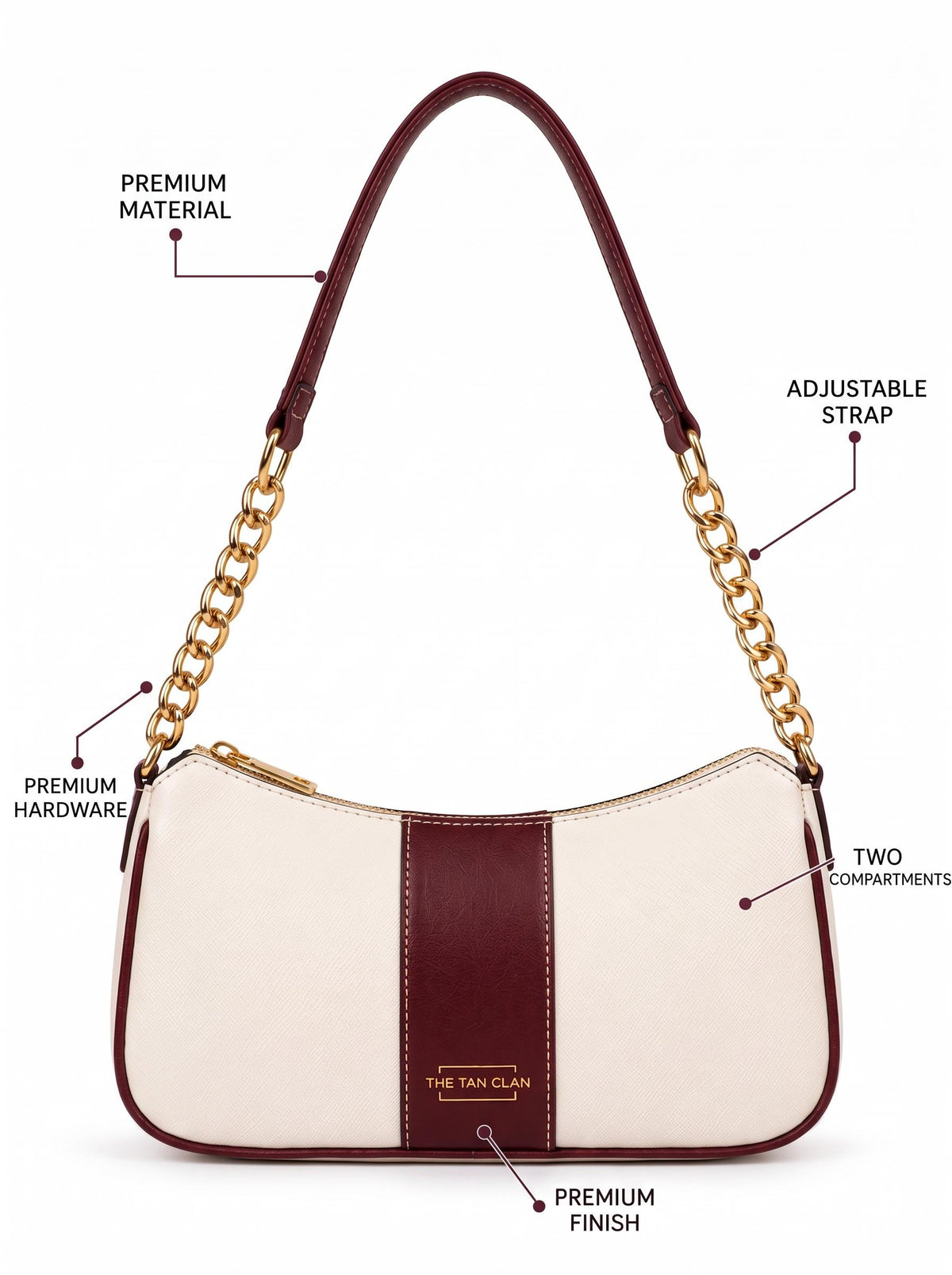 Elle Burgundy Colorblock Chain Strap Shoulder Bag
