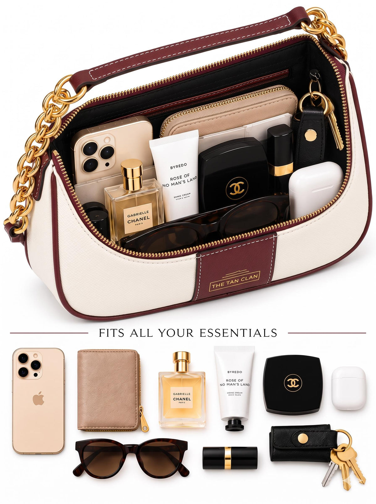 Elle Burgundy Colorblock Chain Strap Shoulder Bag