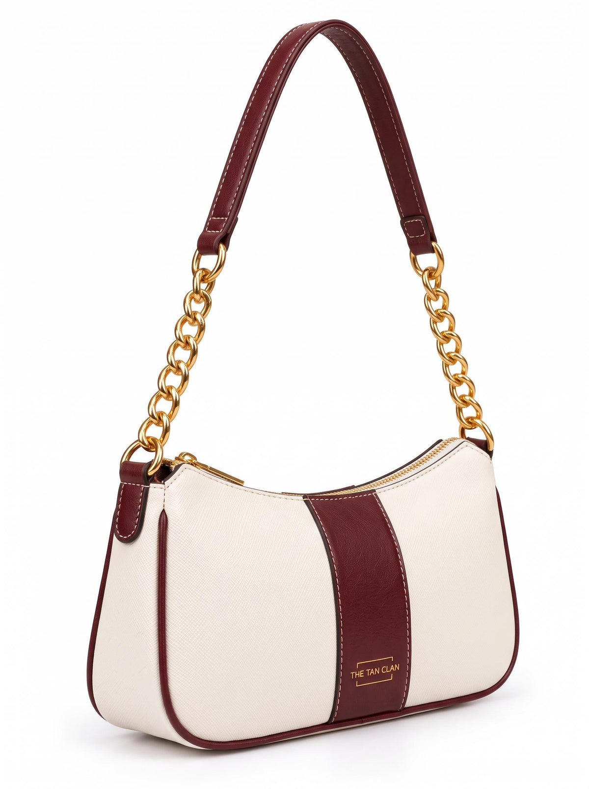 Elle Burgundy Colorblock Chain Strap Shoulder Bag