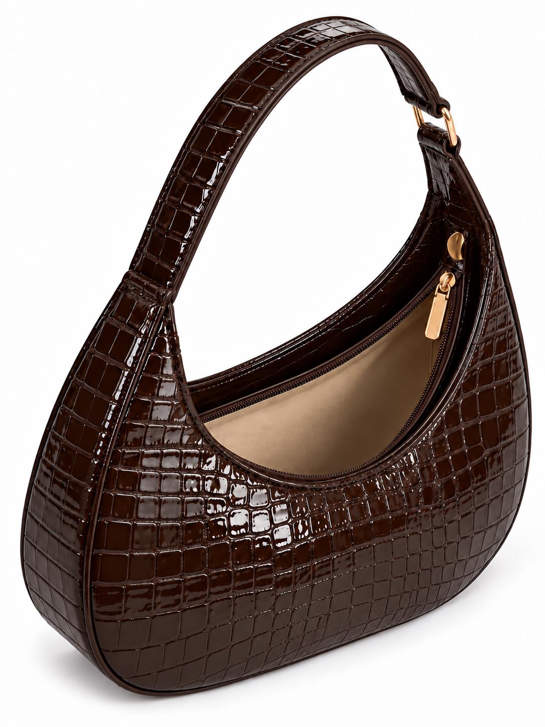 Blair Brown Shiney Croc Textured Shoulder Bag