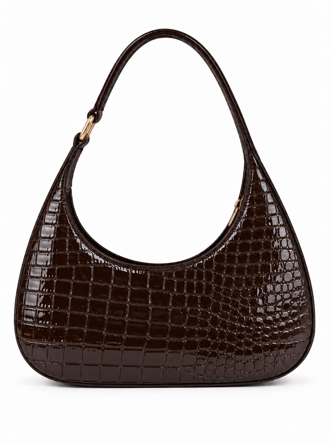 Blair Brown Shiney Croc Textured Shoulder Bag