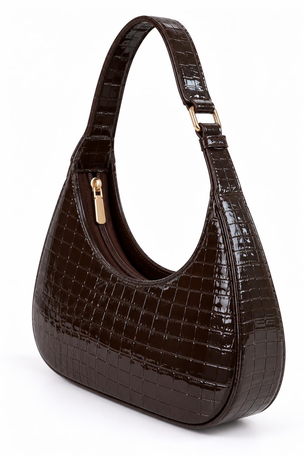 Blair Brown Shiney Croc Textured Shoulder Bag
