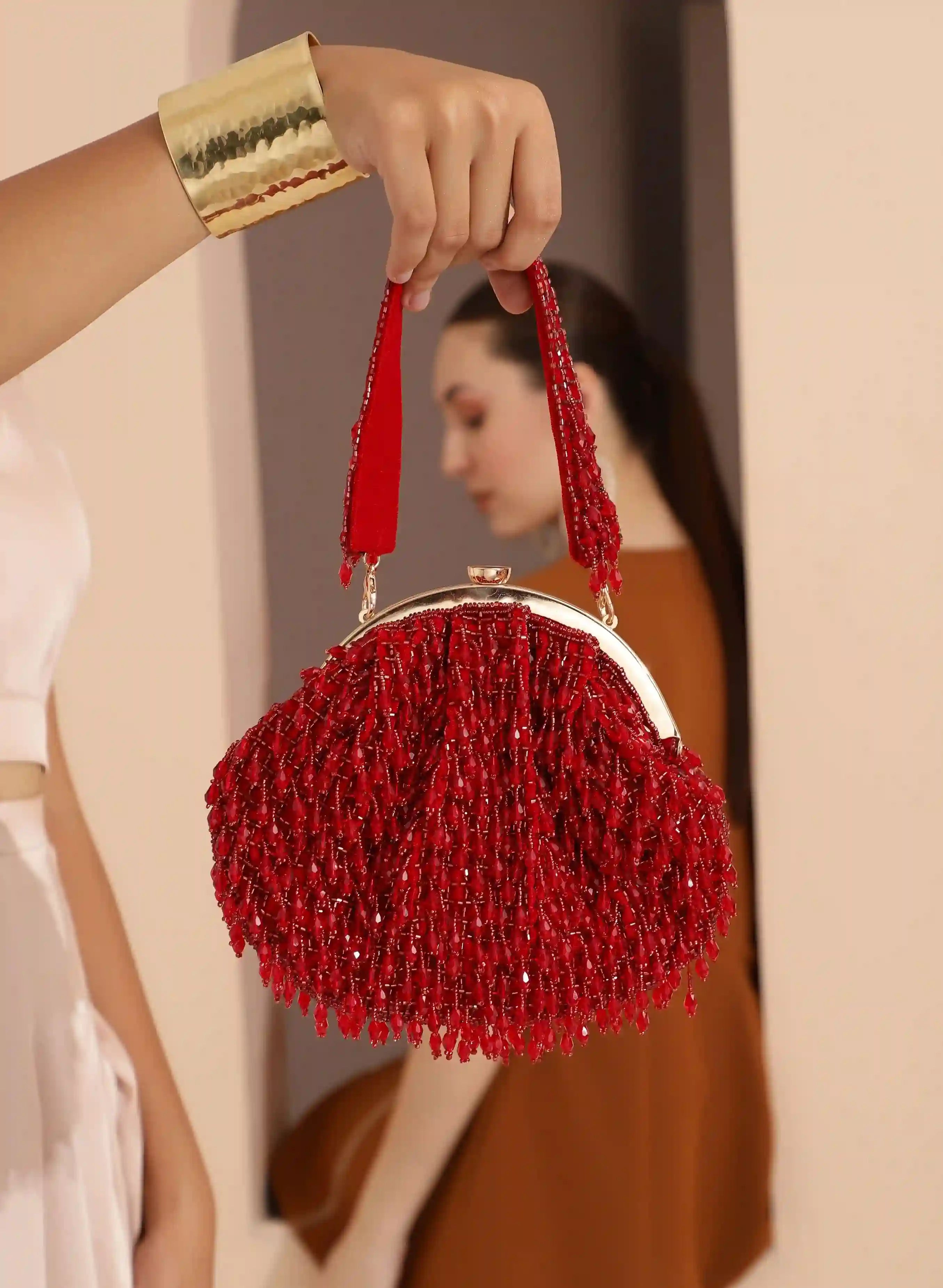 Rosa Batua Bag with Detachable Handle - Red