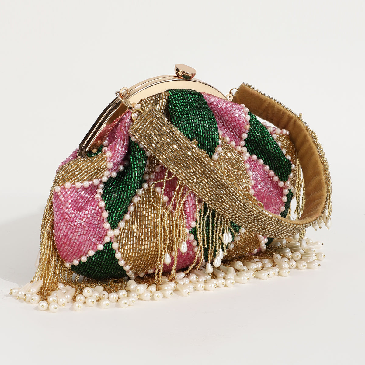 Bliss Batua Bag by The Tan Clan with detachable handle, featuring woven design and compact size for versatile styling.