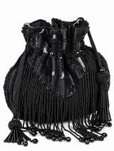 THE TAN CLAN Twinkle Heavy Tassles Potli with Handle - Black