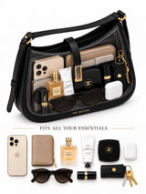 Black textured Dune shoulder bag with adjustable strap by THE TAN CLAN, shown flat on a neutral background.