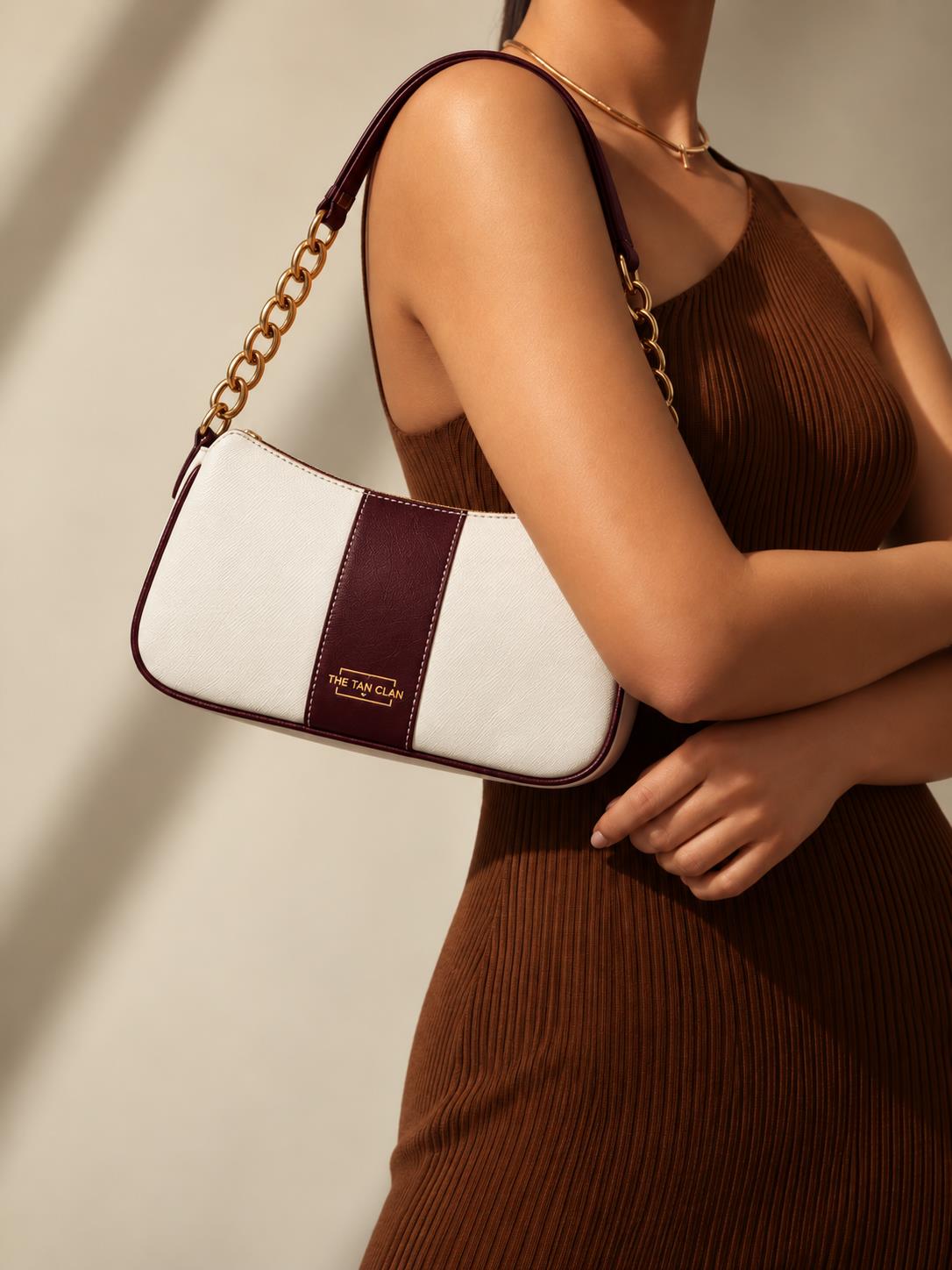 Elle Burgundy Colorblock Chain Strap Shoulder Bag