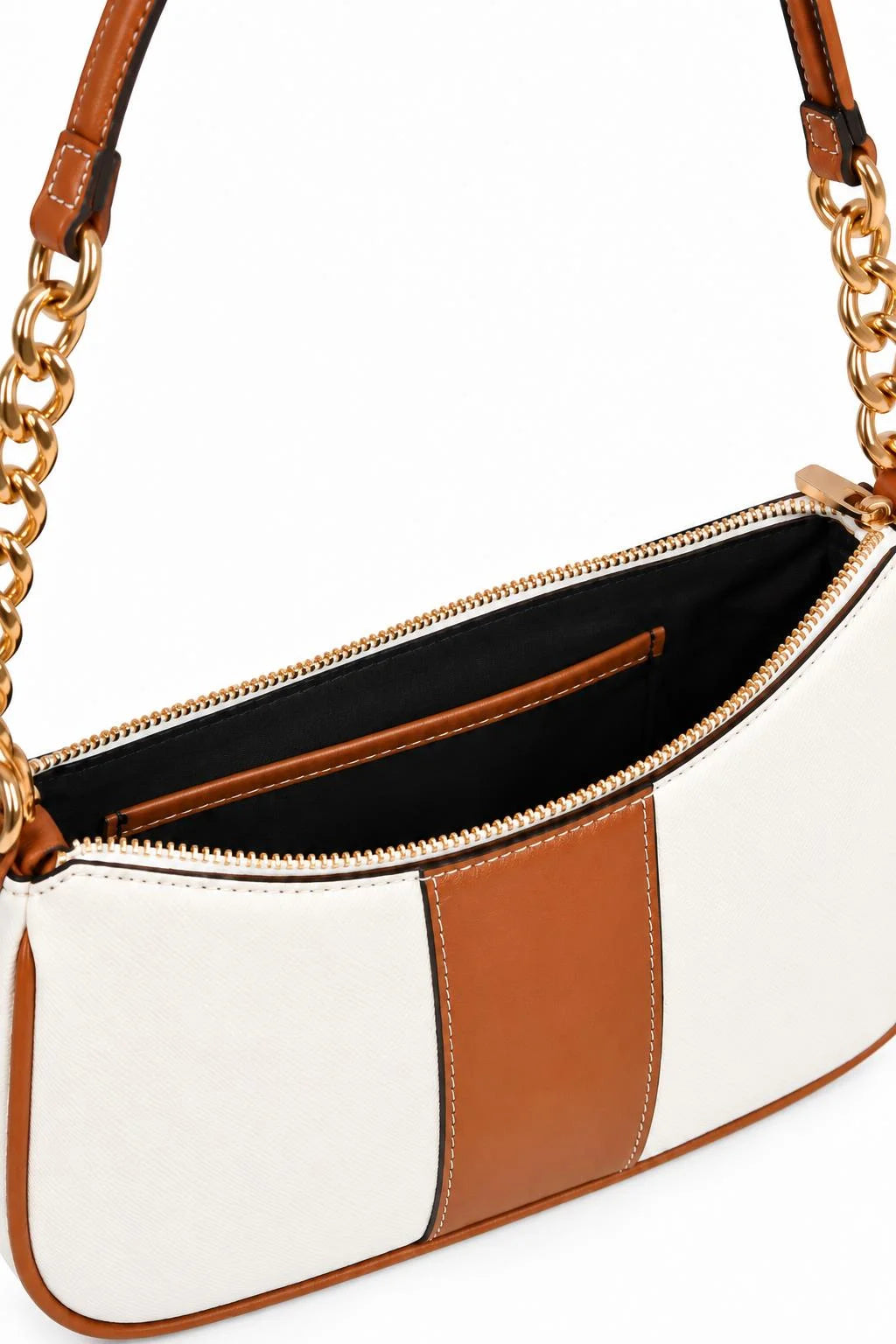 Elle Brown Colorblock Chain Strap Shoulder Bag