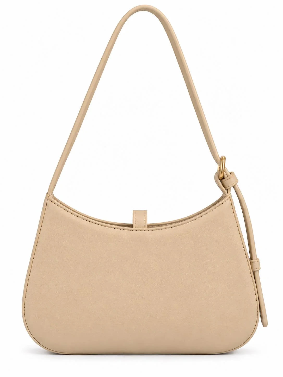 Beige textured Dune baguette shoulder bag with adjustable strap by THE TAN CLAN, featuring a crescent shape and minimalist design.