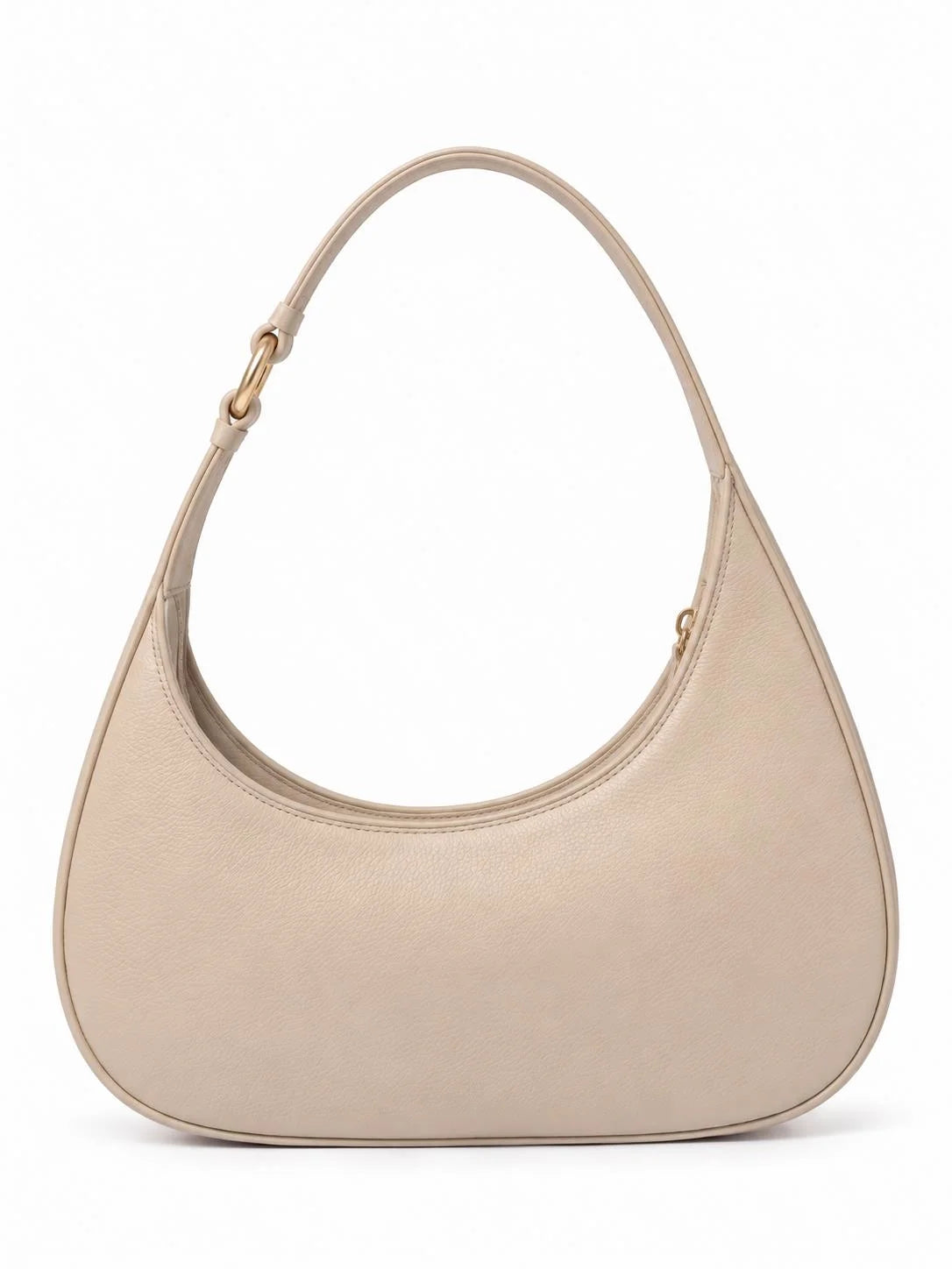 Beige croc-textured shoulder bag with a crescent shape and minimal design, featuring a back view of the Blair bag by THE TAN CLAN.