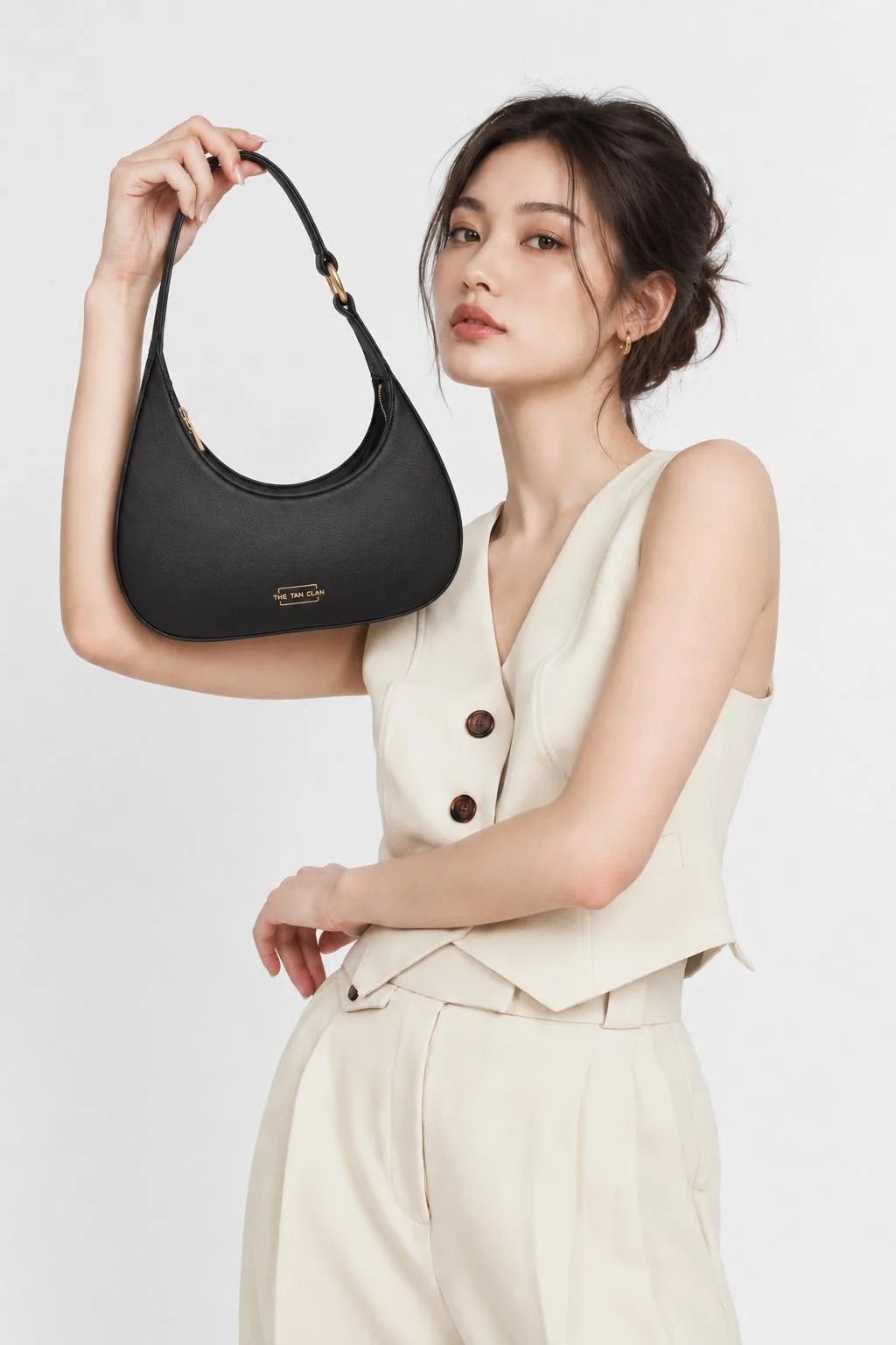 Blair Black Croc Textured Shoulder Bag