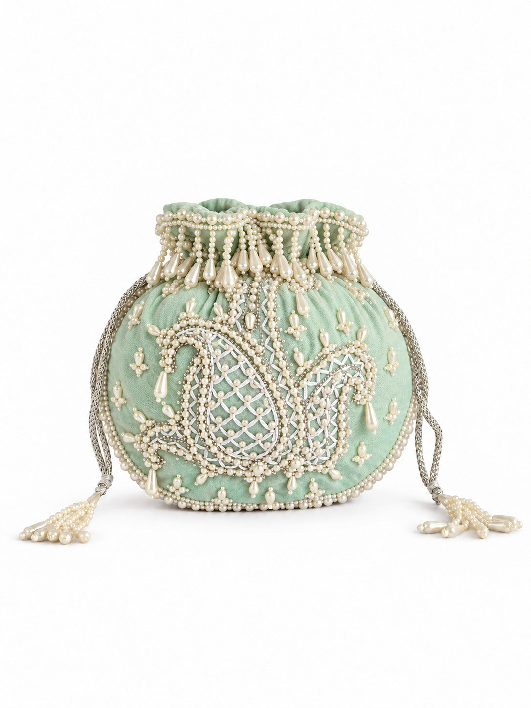 Sukoon Hand Embroidered Potli with Pearl Handle - Blue