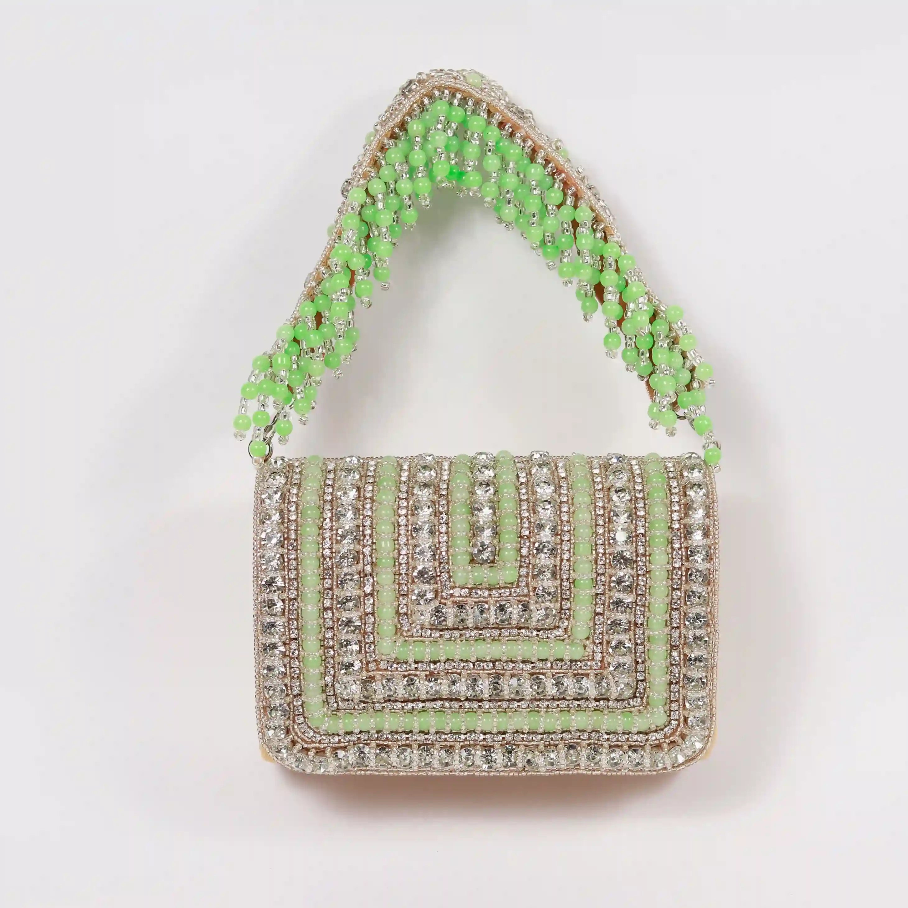 Nysa Green Embellished Flap over Clutch Bag