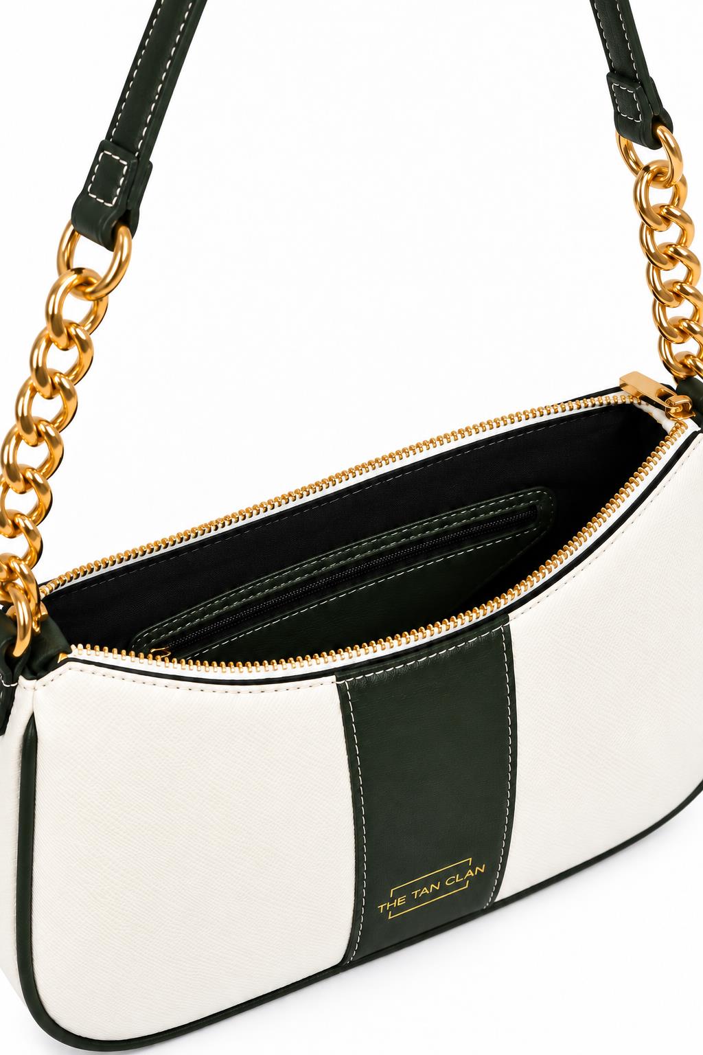 Elle Ivory Green Colorblock Chain Strap Shoulder Bag