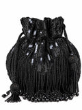 THE TAN CLAN Twinkle Heavy Tassles Potli with Handle - Black