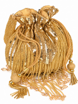THE TAN CLAN Twinkle Heavy Tassles Potli with Handle - Gold